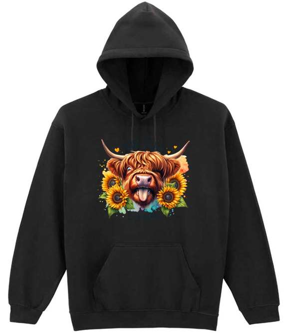 crazy is showing. Highland Cow Hooded Sweatshirt (printed) your crazy is showing design - Image 2